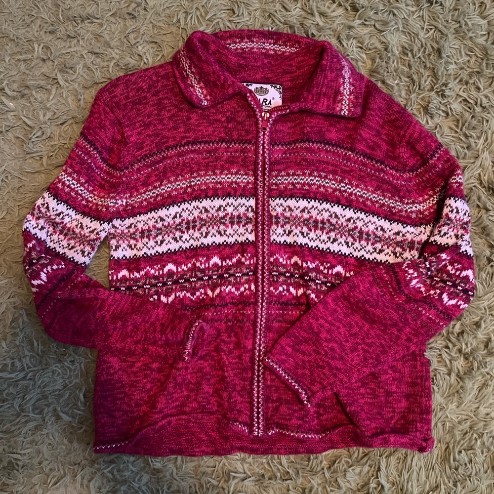 Red cardigan